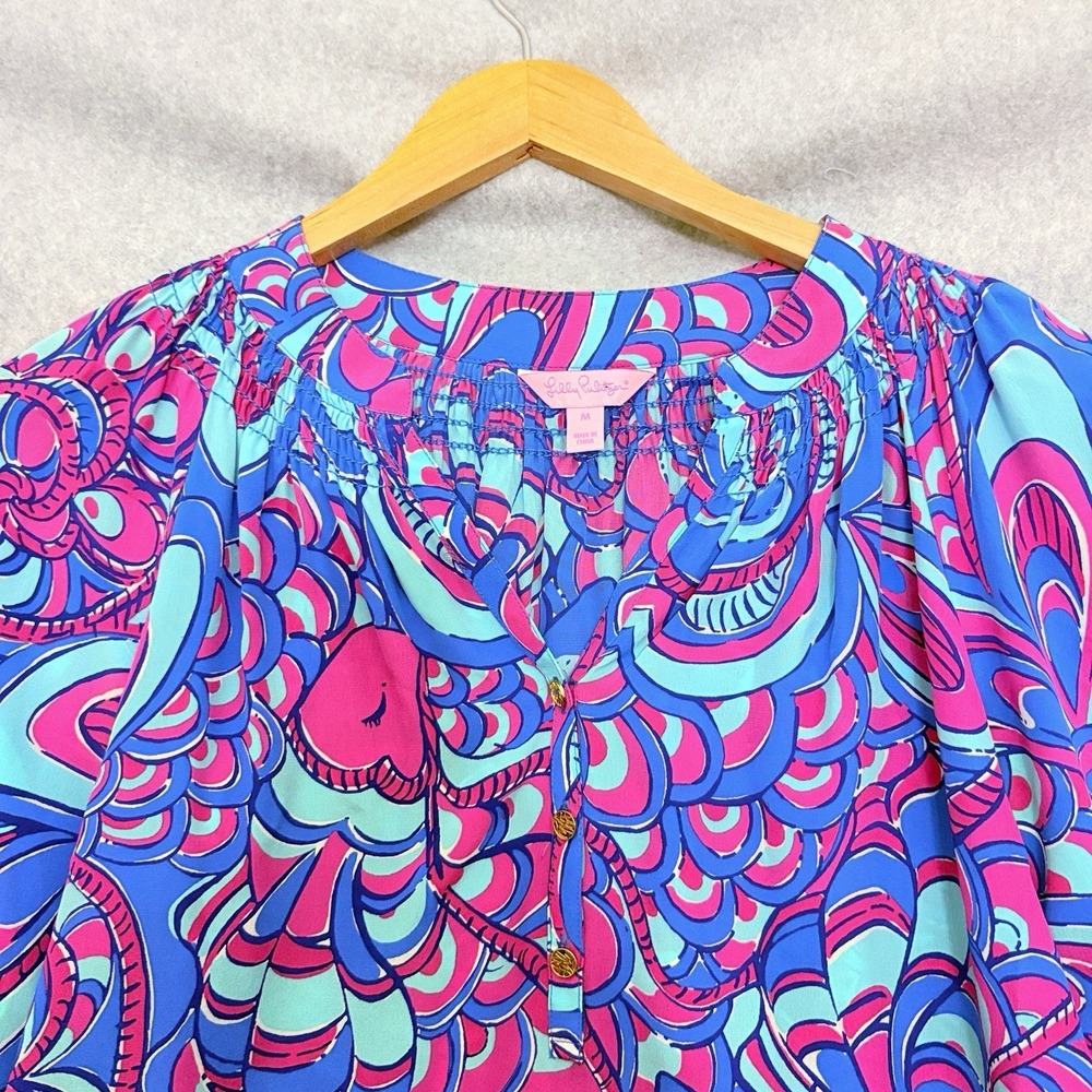LILLY PULITZER Womens 100% Silk Elsa Multicolored Paisley Blouse Top Sz Medium - Picture 3 of 9